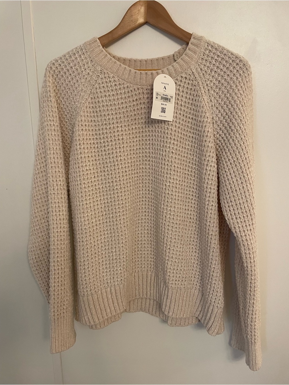 Arula Cozy Cream Crew Neck Waffle Knit Women's Sweater 1X  NWT